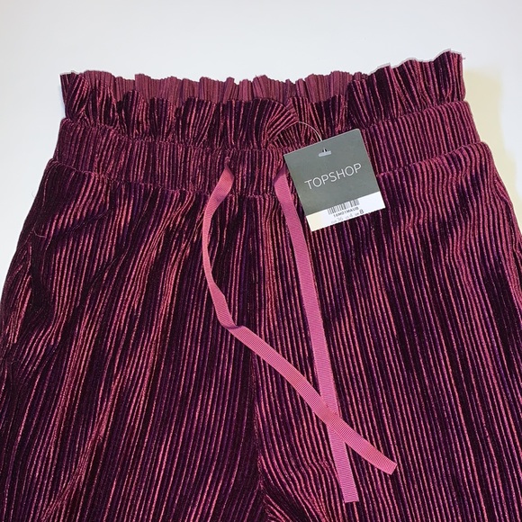 🆕 Topshop Purple Accordion Pleated Velour Palazzo Pants - Women’s Size 4 - Picture 6 of 6